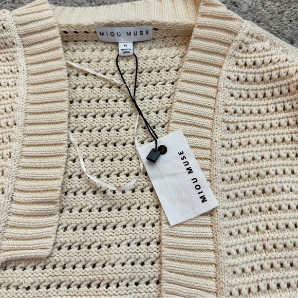 NWT Miou Muse Cream Open-Knit Cardigan - Picture 6 of 11